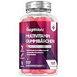 Multivitamin Gummibärchen - 120 Gummies mit 13 Zutaten - Mit Zink, Vitamin C, A,D3,E, B9,B5, Biotin - Erdbeergeschmack - 2 Monate Vorrat - Alternative zu Tabletten - Multivitamin Komplex - WeightWorld