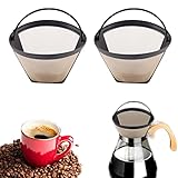 Amfrpar 2 Stücke Kaffeefilter Größe 4 Goldtonfilter Kaffee Dauerfilter Edelstahl 100 Mesh Dauerkaffeefilter mit Griff Permanentfilter Wiederverwendbar Coffee Filter für Kaffeemaschine 8-12 Tassen