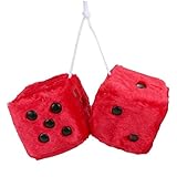 KAIAIWLUO Würfel Auto Hängend,1 Paar Retro Car Hanging Furry Dice Spiegel Hängende Fuzzy Plüsch Würfel mit Punkten für Auto Innenraum Ornament Dekoration Schwarz und Rot 7,5CM