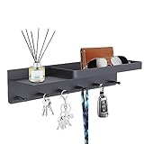 Honsdom Schlüsselbrett mit Ablage und 6 Haken, Schlüsselregal Schwarz Organizer Schlüsselablage, Schlüsselboard ohne Bohren Wandmontage für Eingangsbereich, Flur, Küche