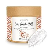 puremetics 3in1 Dusch-Fluff Mandelmilch mit Zuckerpeeling, 250g Duschgel, Peeling und Lotion in Einem, vegan und plastikfrei