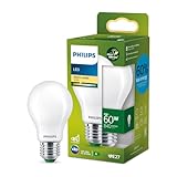 Philips LED Classic ultraeffiziente E27 Lampe (60 W), matte LED Lampe mit warmweißem Licht, energiesparende Lampe mit langer Nutzlebensdauer, Energieeffizienzklasse A, Weiß