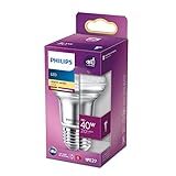 Philips LED Classic E27 Lampe, 40 W, Reflektor, R63, silber, warmweiß