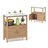KOMFOTTEU Schrank für den Außenbereich, aus Massivholz, Aufbewahrungsmöbel mit Plattform, Pflanztisch für den Garten mit Tür, 80 x 40 x 90,5 cm, für Balkon, Eingang, Veranda, Hof