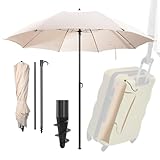 Menz Sonnenschirm Strand Ø 160 cm in Beige - Funktioneller Reise Sonnenschirm UPF 50+ für Koffer - Praktischer Strandschirm klein faltbar, kompakter Strandschirm koffertauglich
