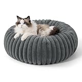 BEDSURE orthopädisches Katzen Bettchen - Flauschiges Donut 51x51x15cm rundes Katzensofa mit waschbarem & abnehmbarem Cord-Fleece-Bezug, rutschfeste Unterseite, dunkelgrau