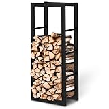 holz4home® Kaminholzregal aus Metall Schwarz I 100x25x40 cm I Brennholzregal inkl. Ofenhandschuh I Feuerholzregal Kaminholzhalter Holzständer Holzhalter Holzlager Feuerholz Brennholz