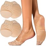 4 Paar Rutschfeste Atmungsaktive Füßlinge für High Heels und Sneaker - Zehlinge für Pumps, Vorderfußpolster & Zehensocken - Komfortable Halbsocken & Schuheinlagen (Beige)