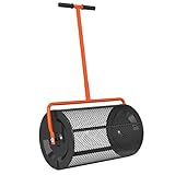 Outsunny Kompoststreuer, 61 cm, Torfmoosstreuer mit höhenverstellbarem T-förmigem Griff und Metallgitterkorb, Gartenstreuer für Aussaat, Streuung von Mist, Orange