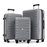 MGOB Koffer Set Hartschalen Trolley Polycarbonat Leicht Reisekoffer mit TSA-Schloss, Silber