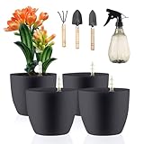 LangRay 4er-Set Blumentopf mit Wasseranzeiger, 15.5x13cm Klein Kunststoff Pflanztopf Selbstbewässerungstopf Wasserspeicher Hydrokultur Topf mit Bewässerungssystem Selbstbewässernd für Miniaturpflanzen