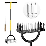 2-in-1 Rasenlüfter 110cm,Aerifizierer für Rasen Hohlspoon mit 18 Spikes,Rasen Handvertikutierer mit Stiel,Rasen Aerifizierer,Rasenspecht Aerifizierer und Rasenbelüfter für Höfe,Garten Rasen Belüftung