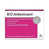 B12 Ankermann, 50 Stück: 1.000 Mikrogramm Vitamin B12 Tabletten, hochdosiert, effektiv gegen Müdigkeit & Erschöpfung infolge von Vitamin-B12-Mangel, für mehr Energie & Leistungsfähigkeit, 1x täglich