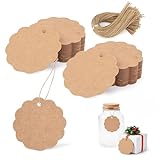 HAKACC 140 Stück Runde Geschenkanhänger, Ø6cm Kraftpapier Etiketten mit Wellenrand und Juteschnur für Weihnachtsgeschenke, Flaschen, Hochzeit, Geburtstag und DIY Basteln