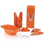 Börner Gemüsehobel V3 (Plus Set) • V-Hobel Set mit Auffangschale & Spiralschneider • Verstellbarer Gemüseschneider für Scheiben, Stifte, Würfel • Küchenhobel Set • Farbe: Orange