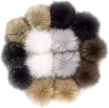 DXIA 14 Stück Fellbommel Faux, Kunstfell Bommel Pompon für Mützen und Beanies, Künstlicher Haarball Nachahmung Fuchs Waschbär Haarkugel Anhänger DIY 10cm, für Strickmütze Schals Tasche Zubehör