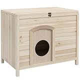PawHut Hundehütte Hundehaus faltbar Haustierhaus mit Klappdach Katzenhaus Massivholz Natur 78 x 51 x 62 cm
