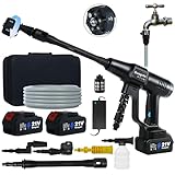 Duoguto Akku Hochdruckreiniger 100Bar Pressure Washer, 3-Gang-Modus Druckreiniger Mobiler mit 2x4.0Ah Batterien, 6-in-1und 180° Drehbare Düse, Schaumsprüher, 5M Schlauch | Reinigung Bewässerung