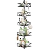 Bomclap Teleskop Duschregal Eckregal mit 5 Körben, Metall Teleskopregal Bad für Badewanne, Duschablage ohne Bohren Höhenverstellbar 106-287cm, Schwarz