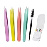 Alyvisun 5 Pcs Tragbar Pinzette, Professioneller Edelstahl Pinzette Augenbrauen Zupfen, Strukturierte Anti-Rutsch Beschichtung, Geeignet für eingewachsenes Haar für Männer und Frauen (Mehrfarbig)