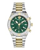 Versace Collection Luxus-Herrenuhr mit zweifarbigem Armband mit zweifarbigem Gehäuse und grünem Zifferblatt, zweifarbig, OS, Versace | V-Sporty Greca, Zwei Töne, OS, Versace | V-Sporty Greca