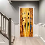 3D Türtapete TürPoster 77 x 200 cm Abstrakte Afrikanische Frau Selbstklebend PVC Wasserdicht Abnehmbar Türfolie TürPoster Fototapete für Wohnzimmer Schlafzimmer küche bad büro Dekoration, Kaffeebraun