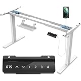 JUMMICO Dual-Motor Tischgestell Höhenverstellbar mit USB-Buchse und Kabelwanne, Elektrisch Höhenverstellbarer Schreibtisch Gestell mit Rollen (Weiß)