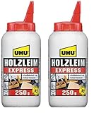 UHU Holzleim Express Flasche, Universeller und besonders schnell trocknender Weißleim - geeignet für alle üblichen Holzarten und -verklebungen, 250 g (Packung mit 2)
