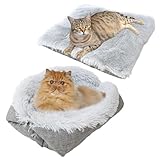 JcvPot Katzenbett Flauschig, 2-in-1 Katzenkissen Und Katzenkorb, Weiches Katzenbettchen Mit 38 X 38 cm, Waschbarer Katzenschlafplatz Für Kleine Hunde Und Katzen, Grau, Vakuumverpackt