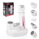 Journeyside Epilierer Damen, 5 in 1 Epiliergerät Damen Kabellos, Lady Shaver, Epiliergerät für Langanhaltende, Rasier- und FaceSpa Gesichtsepilierer, Wet & Dry, mit Licht LED,Weiß