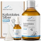 Elementaal Kolloidales Silber 100% natürlich | 50 PPM (300ml) | Mit auffüllbarem 30ml-Spray & Trichter | Ideale Partikelgröße für maximale Wirkung