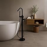 Leziter Lio Freistehende Badewannenarmatur, Messingkörper mit Zinklegierung-Griff, Schwarz, für Badewannen, Bodenmontage, Einhand-Bedienung, mit Handbrause