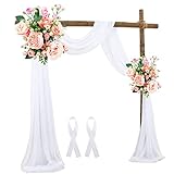 THATSRAD Querbehang Freihanddeko Chiffon Vorhang Hochzeit 70x550 cm Fensterdekoration Transparentem Voile Hochzeitsbogen Weiß Gardinen Tüll für Fotografie Party