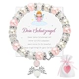 BOOMTOP Schutzengel Armband Mädchen Geschenk Engel Glücksbringer Armband Elastisches Perlenarmband Kinderarmband Geburtstag Weihnachten Advent Geschenk mit Karte Stoffbeutel Adventskalender Füllung