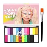 Gesichtsfarbe Set, Wasserlöslich Rainbow Split Cake Palette mit Pinsel, Regenbogen Bodypainting für Theaterschminke, Wasserbasis Faschingsschminke Face Paint, Schminkfarben Set für Halloween Karneval