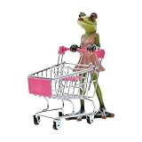 GKYQVE Harze Frogs Miniaturfigur Mit Einkaufswagen Ornament Easy Cleaning Harsinen Handwerk Für Home Office Decors Geschenk Geben Froschstatue Mit Einkaufswagen Für Wohnzimmer