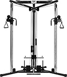 Bad Company Kabelzugstation mit umfangreichem Zubehör für unterschiedliche Griff-Aufsätze I Kompakte Cross-Over Kabelzugbrücke inkl. Klimmzugstange für das Homegym I BCA-138 (Schwarz)