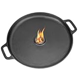 Onlyfire Feuerplatte Gusseisen Rund, Ø35cm Plancha Grillplatte mit Tragegriff, Grillring für Raketenofen, Gasgrill, Kugelgrill, BBQ-Platte, Tropfschutz, Loch 5,8cm, Stärke 4mm