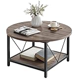 YITAHOME Runder Couchtisch, 80x80x46cm Rustikaler Wohnzimmertisch aus Holz für Wohnzimmer mit Ablage, Moderner Bauernhaus Couchtisch mit Stabilen Metallbeinen, Heimmöbel