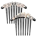 Haarkamm, Perlen-Haarkamm, Perlen-Haarkamm, Kristall-Dekor, Kunststoff-Drehkamm mit 7 Zähnen für Frauen und Mädchen (Pfau, Blume), 2 Stück, Haarkamm