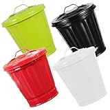 IMIKEYA 4 Stück Kleiner Mülleimer mit Deckel Bunter Desktop Abfalleimer für Büro Schlafzimmer Wohnzimmer Küche Vielseitiger Tischabfallbehälter Langlebig und Praktisch