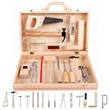 Chidiam Werkzeugkoffer für Kinder ab 6 Jahren,Holzwerkzeug-Set für Jungen & Mädchen,Lernspielzeug mit Echtem Werkzeug,Pädagogisches Montessori & STEM-Spielzeug,Geburtstags