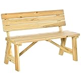 Outsunny 2-Sitzer Gartenbank Holz, wetterfest Sitzbank, UV-Beständig Gartenmöbel mit Rückenlehnen, Parkbank 220kg belastbar, Balkonbank, Holzbank für Balkon Terrasse, Garten, 116 x 56 x 80 cm, Natur