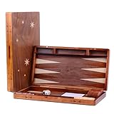 Syrace Holz eingelegtes Backgammon-Set, klassischer Strategie-Brettspielkoffer 15,7 Zoll große Größe, Backgammon mit Checkers Stücken für Erwachsene und Kinder