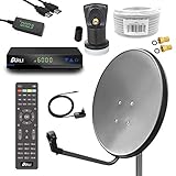 ARLI Digital Sat Anlage 60 cm Spiegel inkl. ARLI AH1 HD Receiver + Single LNB + 10m Koax Kabel + 2 F - Stecker vergoldet 1 Teilnehmer Set dunkelgrau anthrazit Camping Antenne 1 Teilnehmer