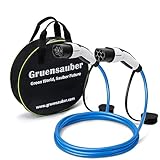 Gruensauber Typ 2 Ladekabel für EV/Elektroautos/PHEV, 7.2kW, 32A, 5 Meter, Einphasig Mode 3 Typ 2 auf Typ 2 Ladekabel mit Tragetasche,Geeignet für Model Y/3/S/,i3,Zoe,ID.3,ID.4,E-Tron,e-208