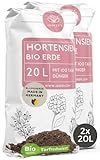 JASKER'S Bio Hortensienerde 40 L (2x20L) - Blumenerde für Hortensien aus 40% weniger Torf - Pflanzerde für weiße & rosafarbige Hortensien - Erde für Hortensien mit Dünger - Erde für Pflanzen