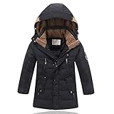 MEYOCEYO Winterjacke Kinder Daunenjacke Jungen Wintermantel Verdicken Daunenmantel Warm Lange Winterparka mit Kapuze Schwarz 170