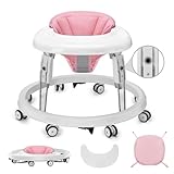 Baby Lauflernhilfe, One-Touch Folding Baby Walker, Lauflernwagen Anti-Roll 8-Rad-Rundfahrwerk, 7-Gang höhenverstellbar, Anti-Collision mit Bremse für von 6-18M (Rosa)