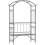 Outsunny Rosenbogen aus Metall Rankhilfe für Kletterpflanzen Gartenbogen mit Bank Spitze Rankbogen Torbogen für Rosen Bögen Rosenhilfe Rankgitter für Garten 115 x 50 x 203 cm Schwarz